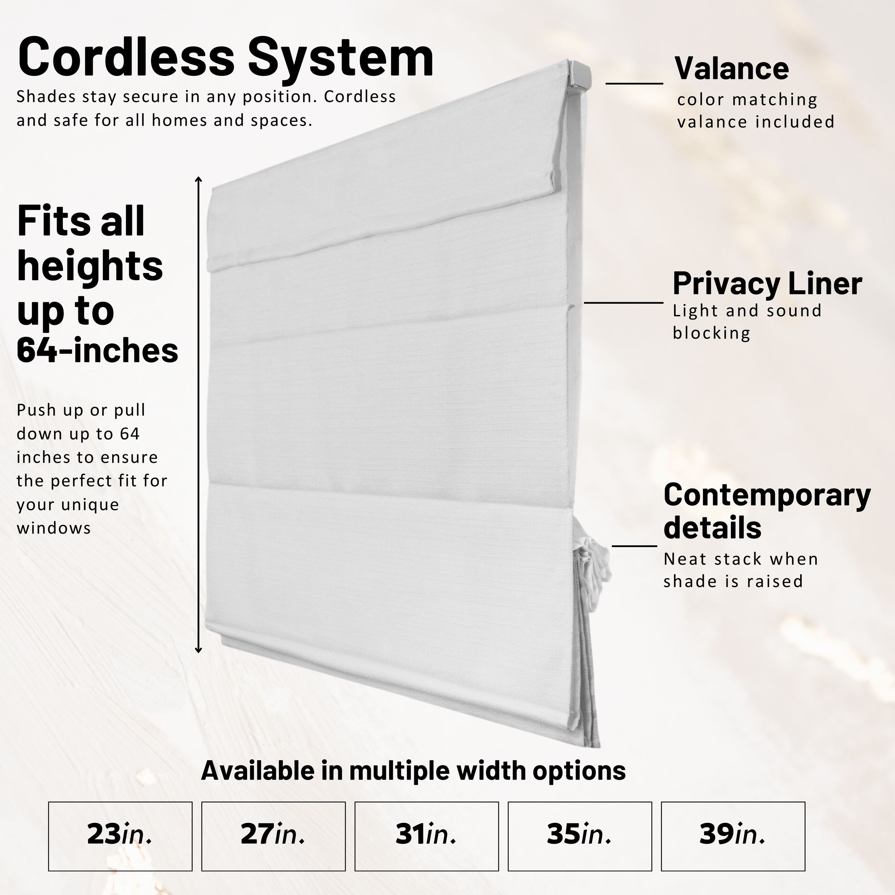 Roman Shades - Light Filtering, Classical 7 Fold Front