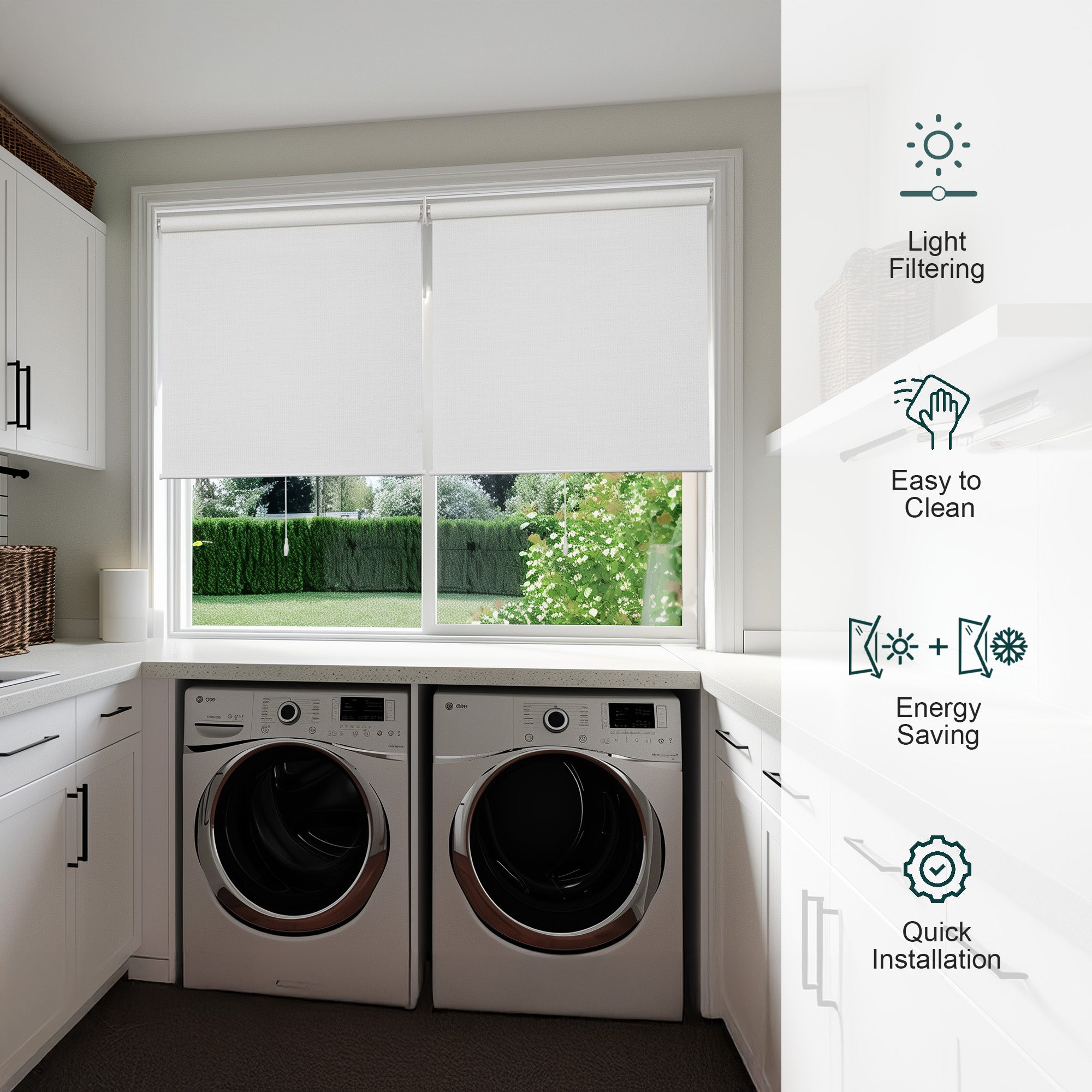 Roller Shades - Light Filtering, Natural Weave, Woven White