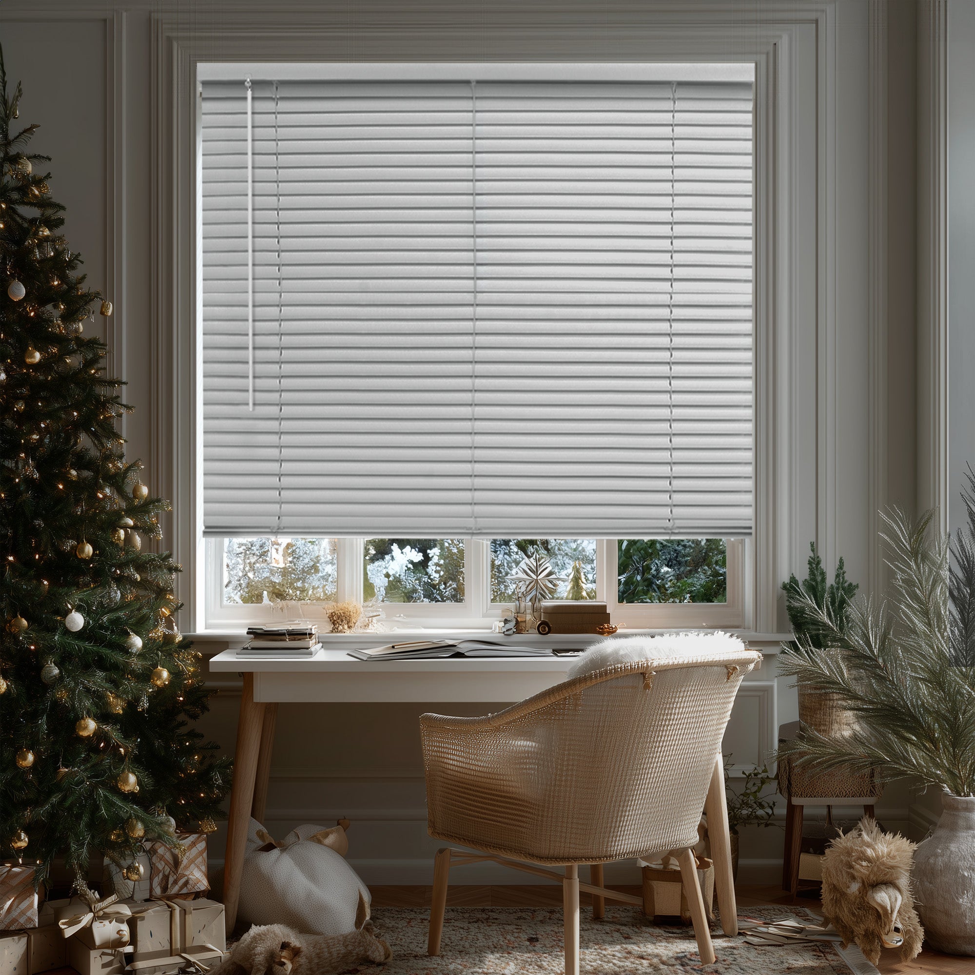 Mini Blinds – Blackout, 1" Slats, Midnight White