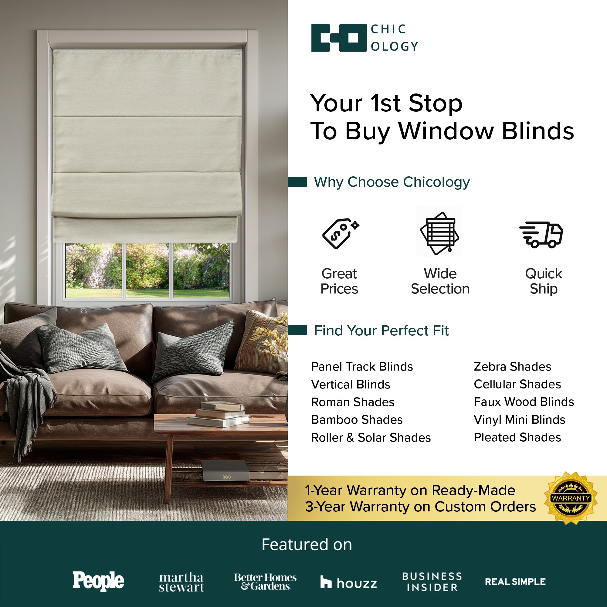 Cordless Roman Shades | Blackout Del Mar Collection – Chicology