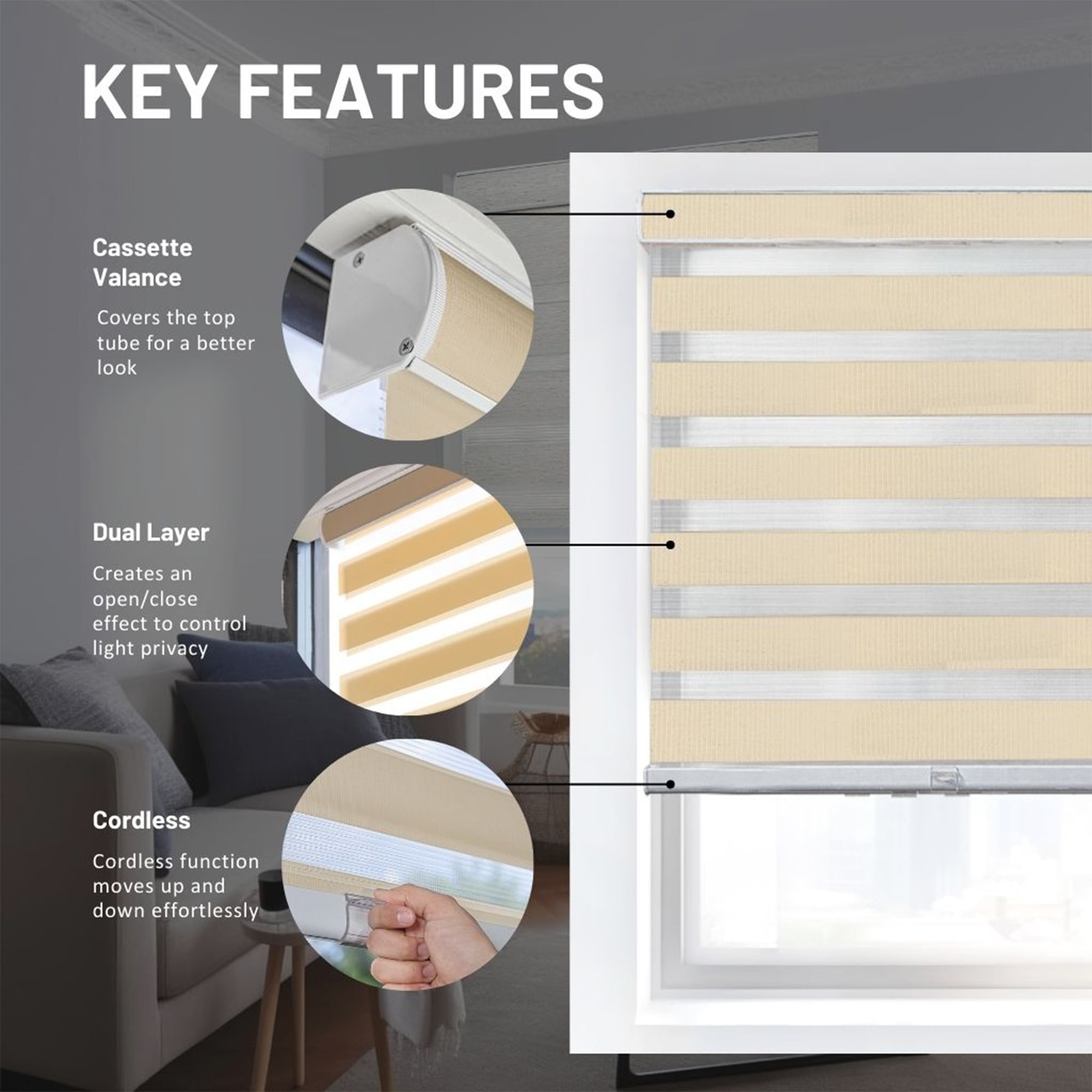 Changshade Zebra Dual Roller Blind - White/Grey, Light Filtering, Made To Measure, Window Frame Mounted