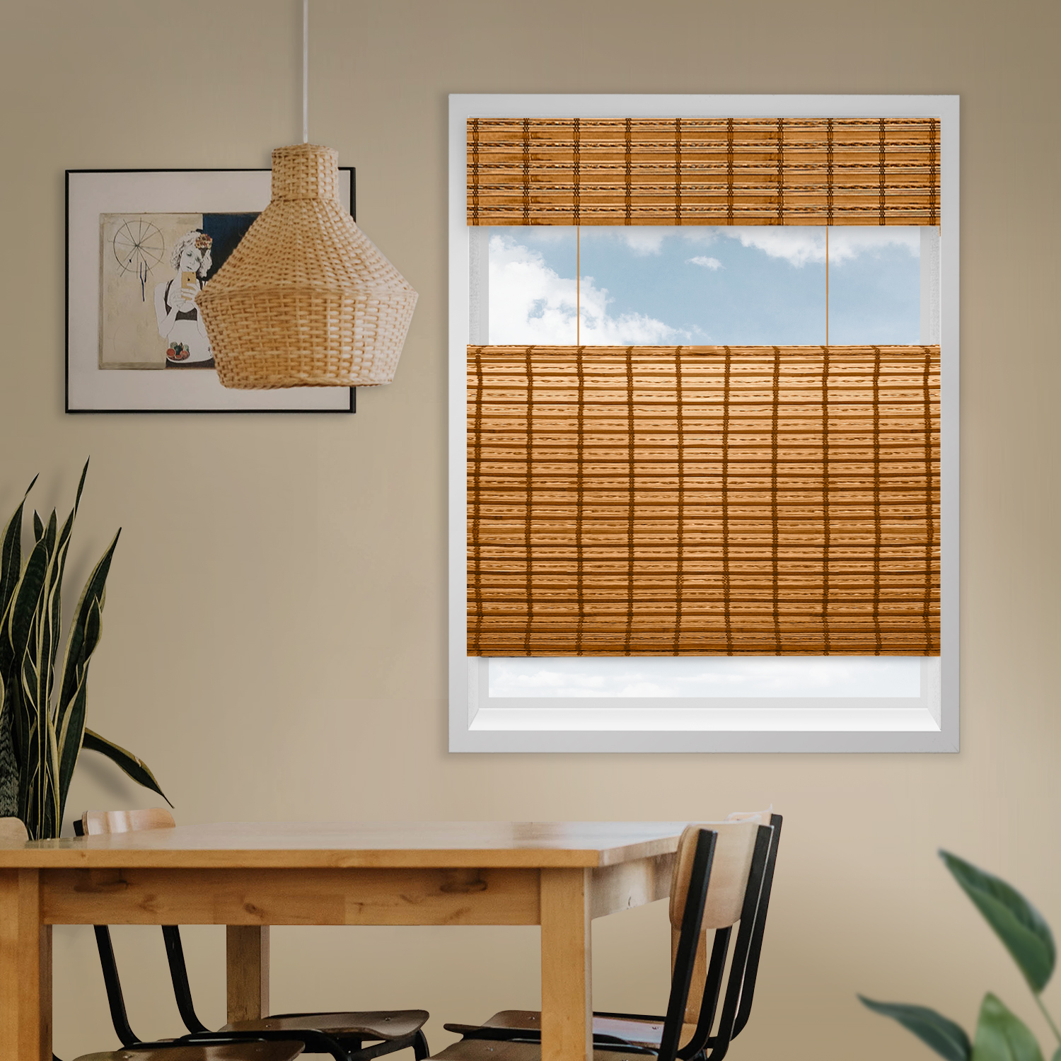 chicology Custom Bamboo Shades – Light Filtering Top Down Bottom Up Honey Wheat