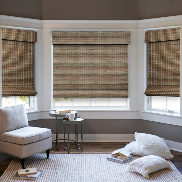Woven Wood Blinds Natural Bamboo Roman Shades - Cordless Privacy Window Treatment Light Filtering Blinds Roll Up Bamboo Blinds