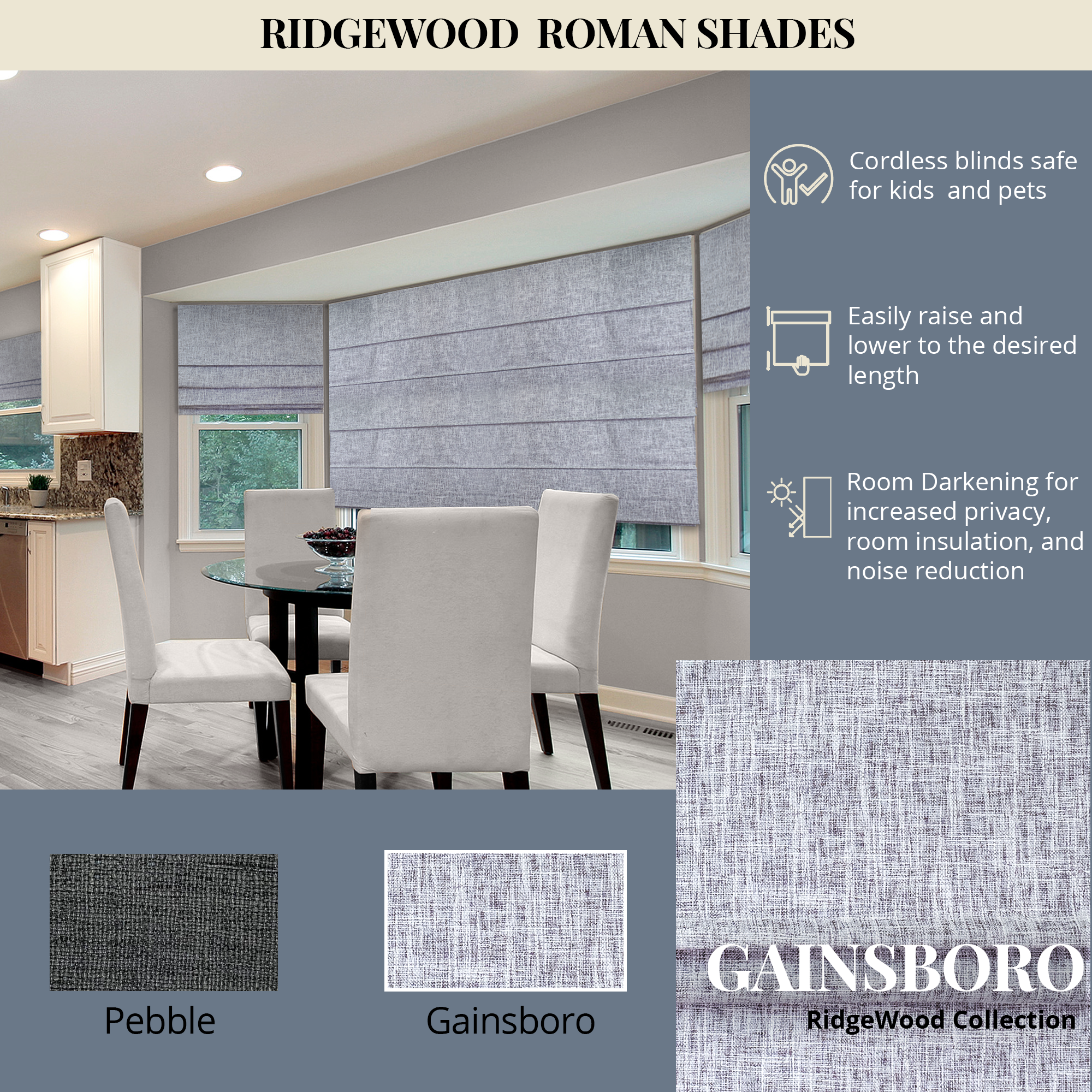 Ridge Wood Collection Cordless Roman Shades - Thumbnail 4